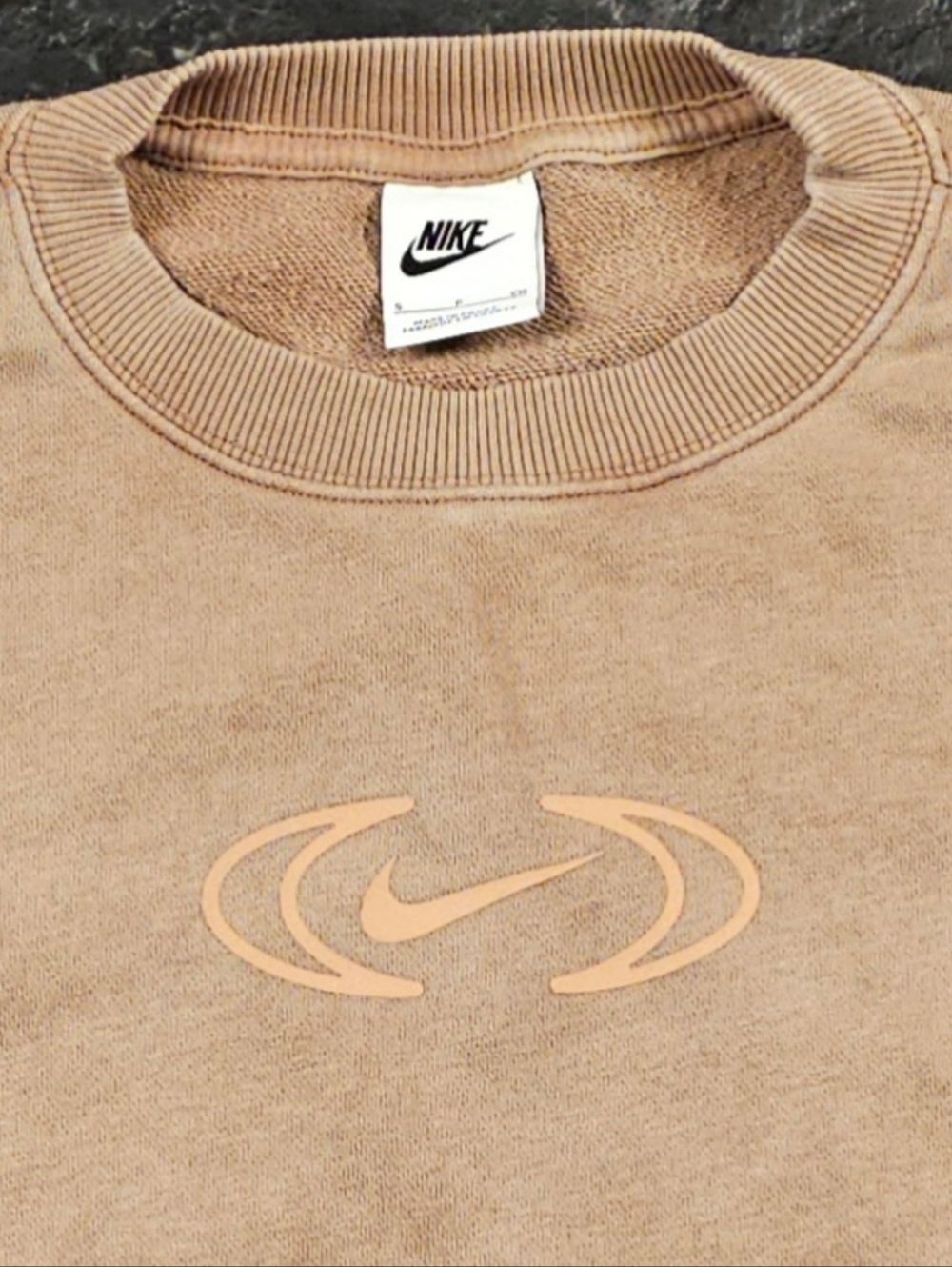 Nike Phoenix Fleece Oversized Crewneck Sweatshirt Logo Swoosh Brown Womens S